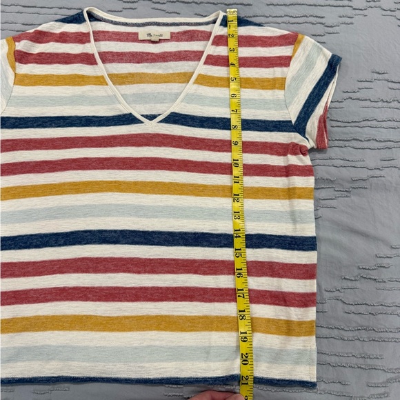 Madewell Skyline V-Neck Tee with Red, Blue, and Mustard Stripes EUC- worn once - Picture 8 of 11